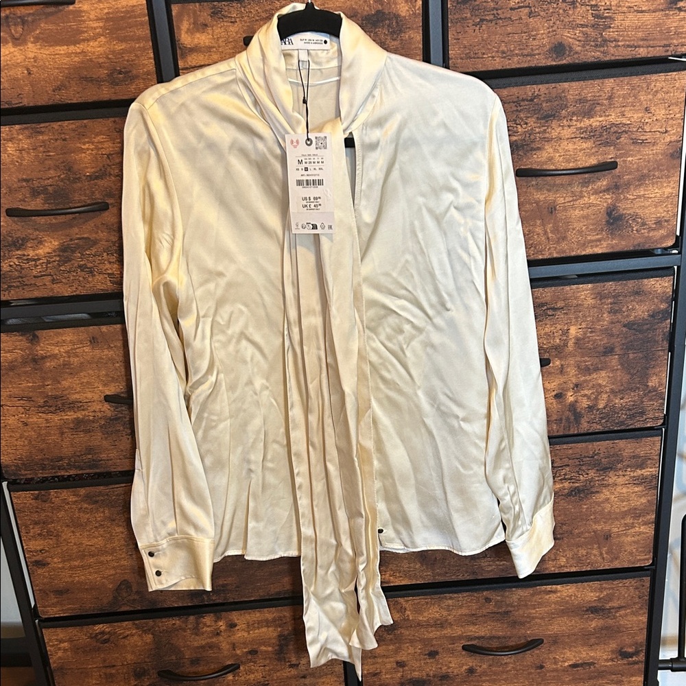 Zara Cream Blouse with Tie Detail